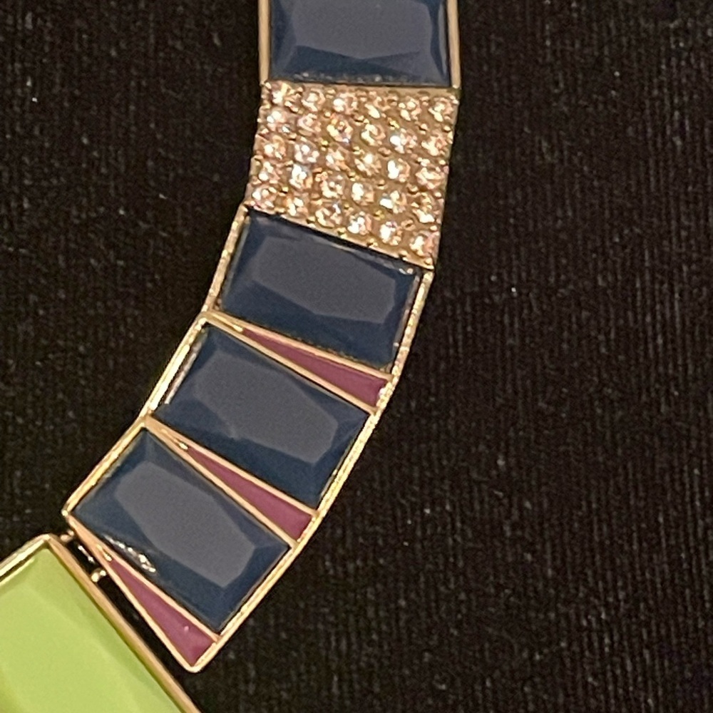 Stony Jewelry necklace, lime green, deep blue, rhinestone.​ - Picture 3 of 8